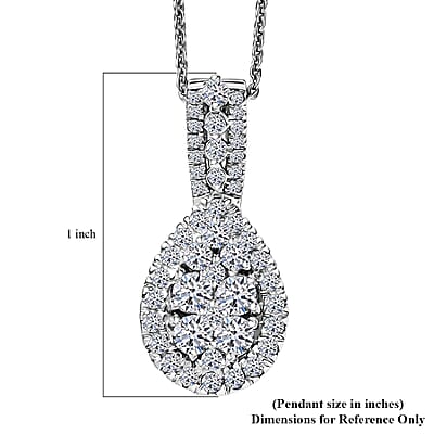 Luxuriant Lab Grown Diamond G-H SI 1.00 ctw Cluster Halo Pendant Necklace in Rhodium Over Sterling Silver 20 Inches