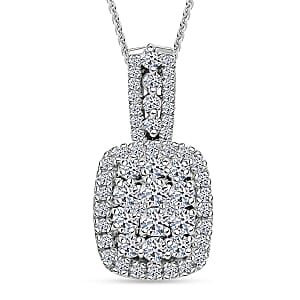 Luxuriant Lab Grown Diamond G-H SI 1.00 ctw Cluster Halo Pendant Necklace in Rhodium Over Sterling Silver 20 Inches