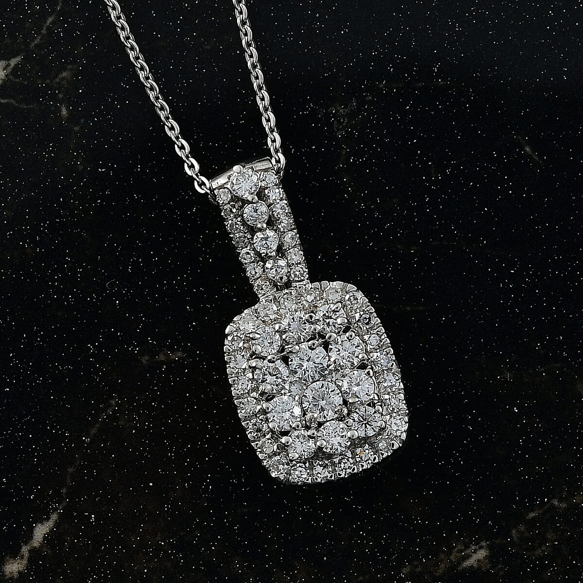 Luxuriant Lab Grown Diamond G-H SI 1.00 ctw Cluster Halo Pendant Necklace in Rhodium Over Sterling Silver 20 Inches image number 1