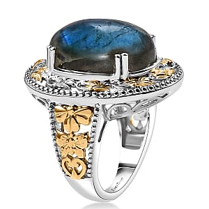 3 Piece Set - EverTrue Malagasy Labradorite 36.60 ctw Earrings, Ring (Size 6) and Pendant in 18K YG Plated and Platinum Bond with Stainless Steel Chain 20 Inches  