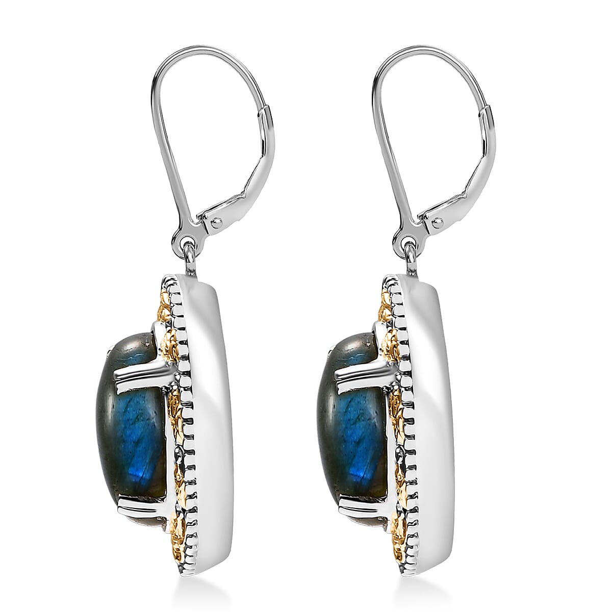 3 Piece Set - EverTrue Malagasy Labradorite 36.60 ctw Vintage Mirror Earrings, Ring (Size 6) and Pendant in 18K YG Plated and Platinum Bond with Stainless Steel Chain 20 Inches