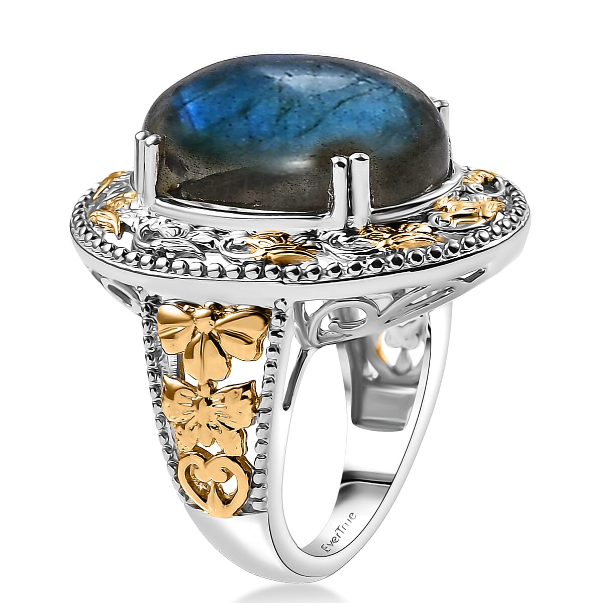 3 Piece Set - EverTrue Malagasy Labradorite 36.60 ctw Vintage Mirror Earrings, Ring (Size 9) and Pendant in 18K YG Plated and Platinum Bond with Stainless Steel Chain 20 Inches   image number 3