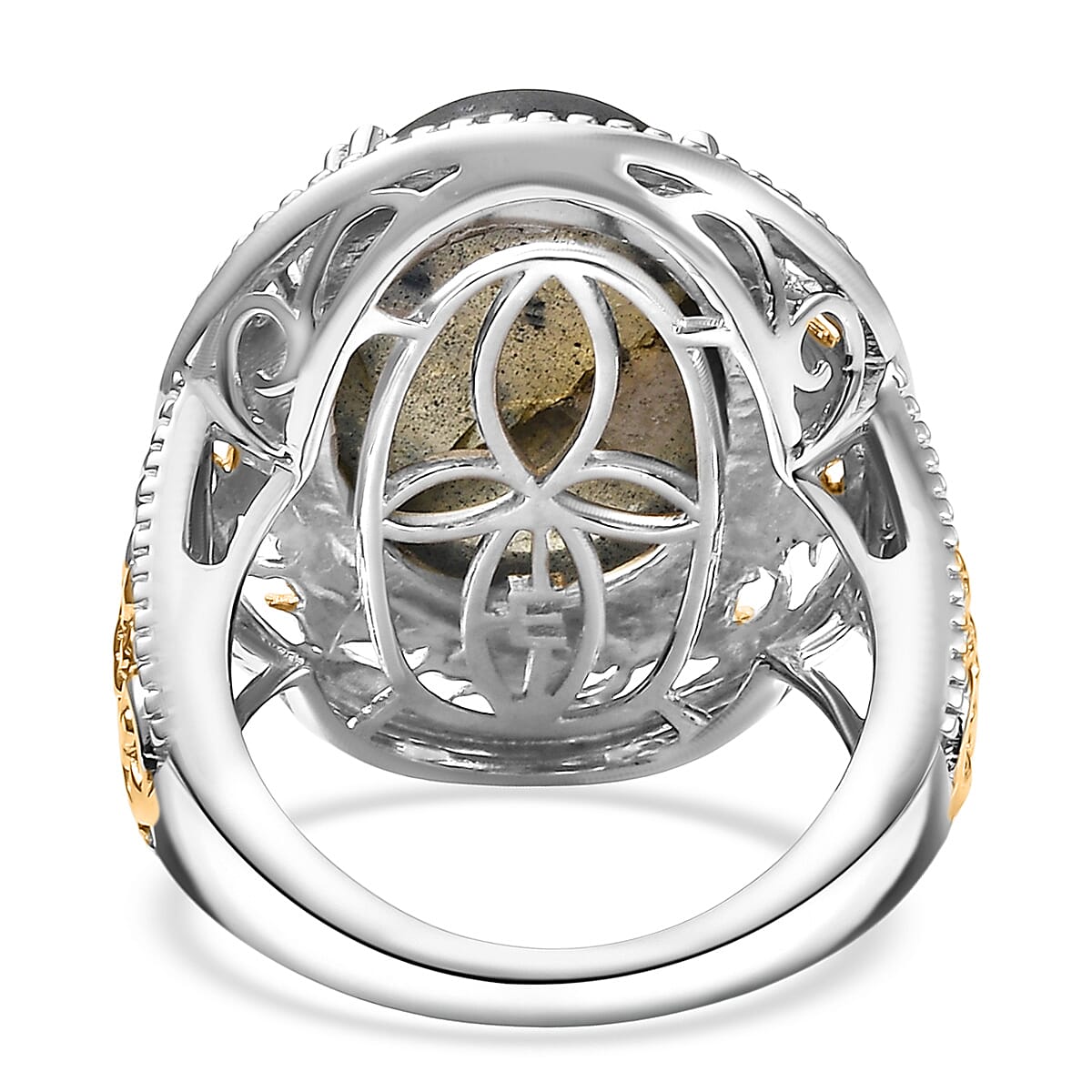 3 Piece Set - EverTrue Malagasy Labradorite 36.60 ctw Vintage Mirror Earrings, Ring (Size 9) and Pendant in 18K YG Plated and Platinum Bond with Stainless Steel Chain 20 Inches   image number 4