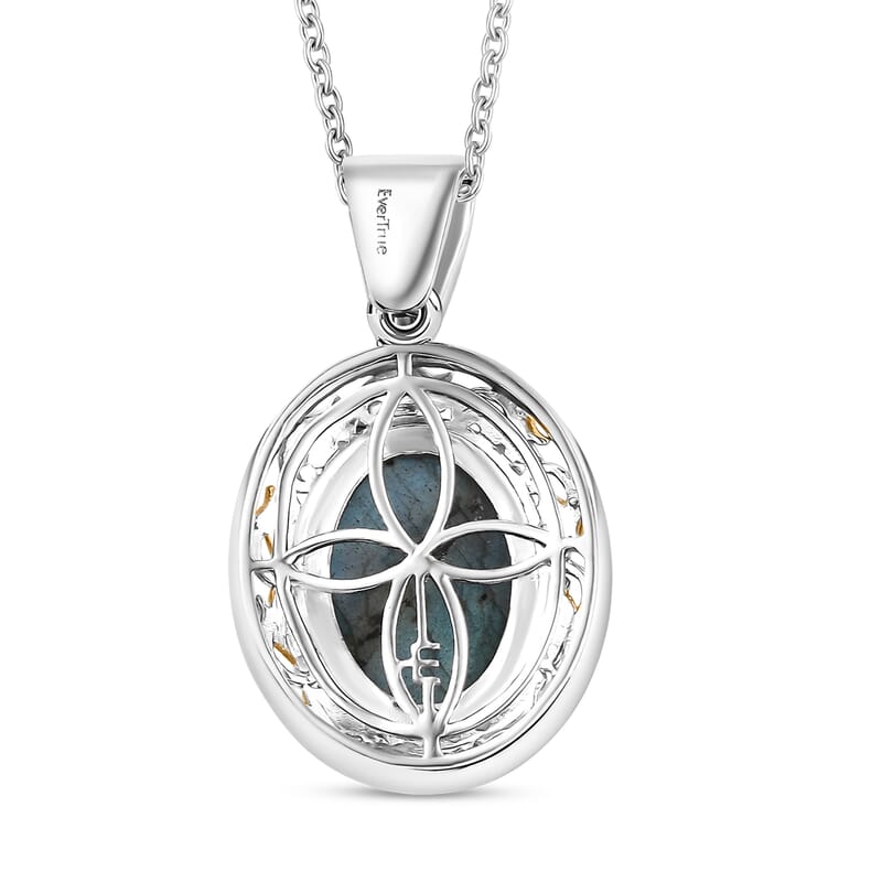 3 Piece Set - EverTrue Malagasy Labradorite 36.60 ctw Vintage Mirror Earrings, Ring (Size 11) and Pendant in 18K YG Plated and Platinum Bond with Stainless Steel Chain 20 Inches