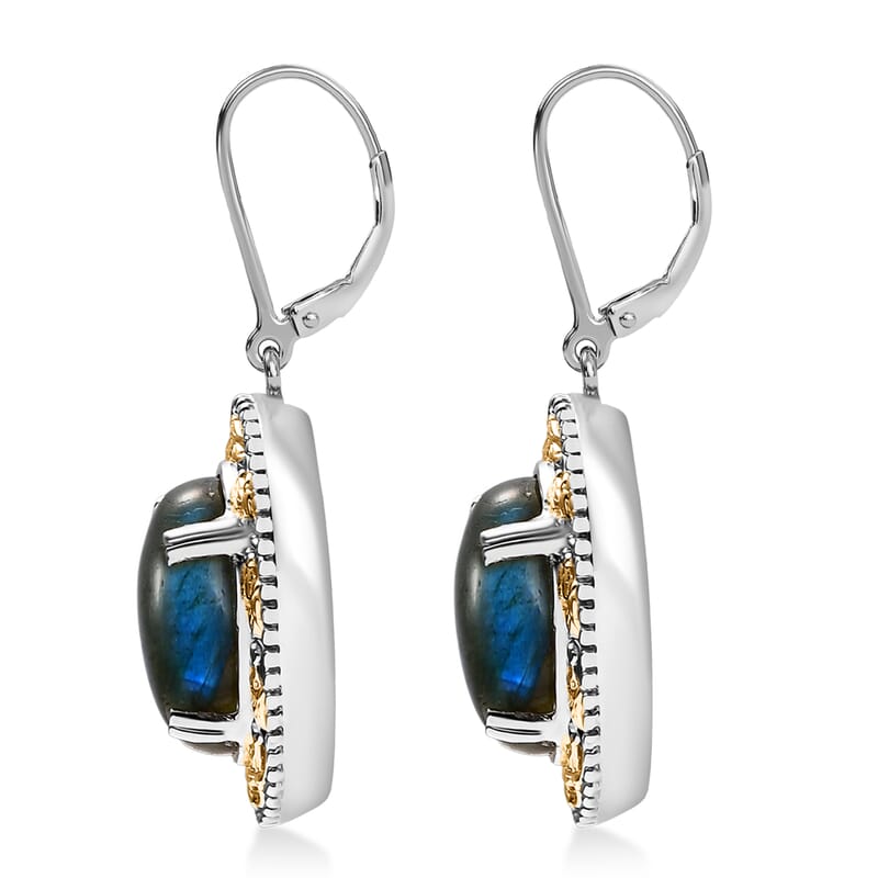 3 Piece Set - EverTrue Malagasy Labradorite 36.60 ctw Vintage Mirror Earrings, Ring (Size 11) and Pendant in 18K YG Plated and Platinum Bond with Stainless Steel Chain 20 Inches