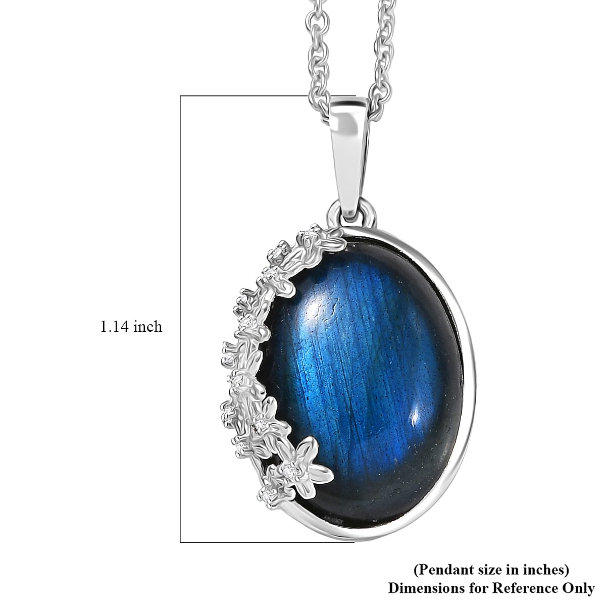 EverTrue Malagasy Labradorite and White Zircon 9.15 ctw Pendant in Platinum Bond with Stainless Steel Necklace 20 Inches image number 6
