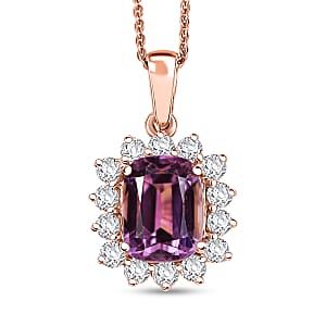 D'Joy AAA Patroke Kunzite and Moissanite 5.90 ctw Halo Pendant Necklace in 18K Vermeil Rose Gold Over Sterling Silver 20 Inches