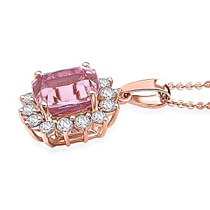D'Joy AAA Patroke Kunzite, Moissanite Halo Pendant Necklace in 18K Vermeil RG Over Sterling Silver 5.90 ctw (20 Inches)