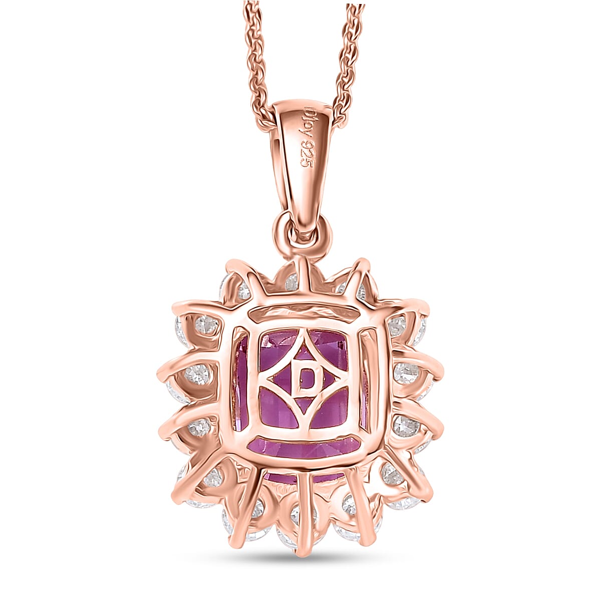 D'Joy AAA Patroke Kunzite and Moissanite 5.90 ctw Halo Pendant Necklace in 18K Vermeil Rose Gold Over Sterling Silver 20 Inches image number 4