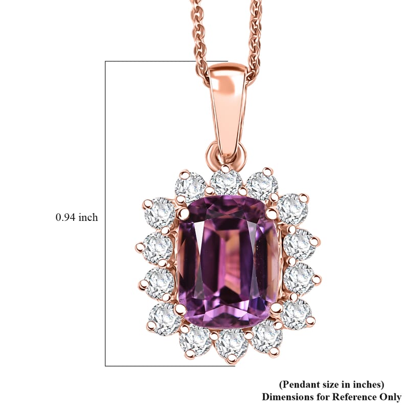D'Joy AAA Patroke Kunzite, Moissanite Halo Pendant Necklace in 18K Vermeil RG Over Sterling Silver 5.90 ctw (20 Inches)