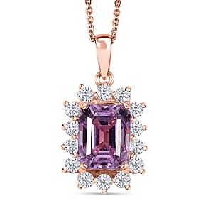 D'Joy AAA Patroke Kunzite, Moissanite Halo Pendant Necklace in 18K Vermeil RG Over Sterling Silver 5.70 ctw (20 Inches)