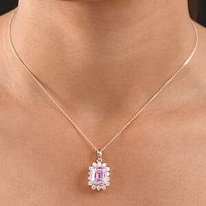 D'Joy AAA Patroke Kunzite, Moissanite Halo Pendant Necklace in 18K Vermeil RG Over Sterling Silver 5.70 ctw (20 Inches)