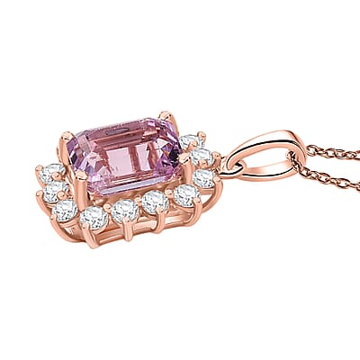 D'Joy AAA Patroke Kunzite, Moissanite Halo Pendant Necklace in 18K Vermeil RG Over Sterling Silver 5.70 ctw (20 Inches)