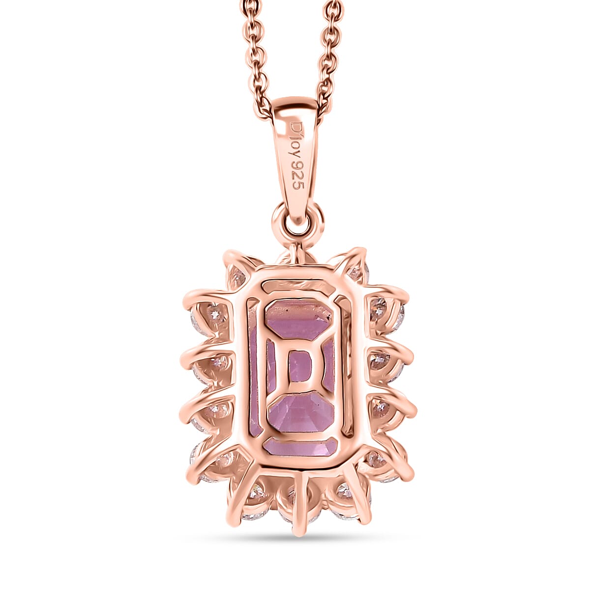 D'Joy AAA Patroke Kunzite, Moissanite Halo Pendant Necklace in 18K Vermeil RG Over Sterling Silver 5.70 ctw (20 Inches)