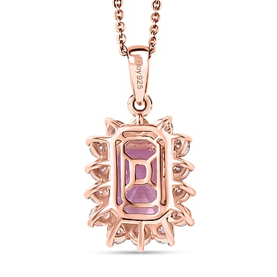 D'Joy AAA Patroke Kunzite, Moissanite Halo Pendant Necklace in 18K Vermeil RG Over Sterling Silver 5.70 ctw (20 Inches)