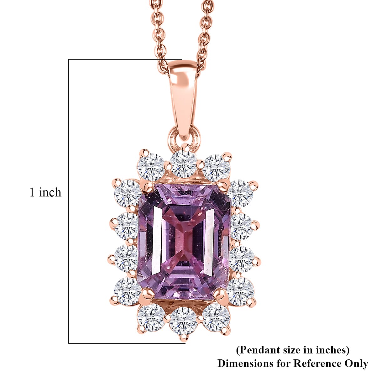 D'Joy AAA Patroke Kunzite, Moissanite Halo Pendant Necklace in 18K Vermeil RG Over Sterling Silver 5.70 ctw (20 Inches)