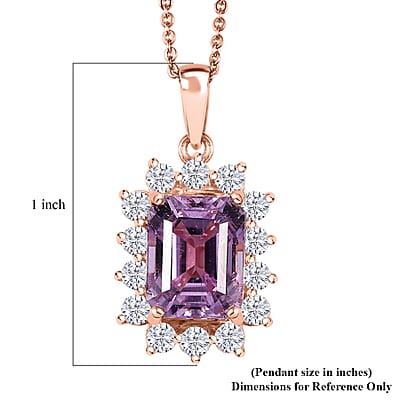 D'Joy AAA Patroke Kunzite, Moissanite Halo Pendant Necklace in 18K Vermeil RG Over Sterling Silver 5.70 ctw (20 Inches)
