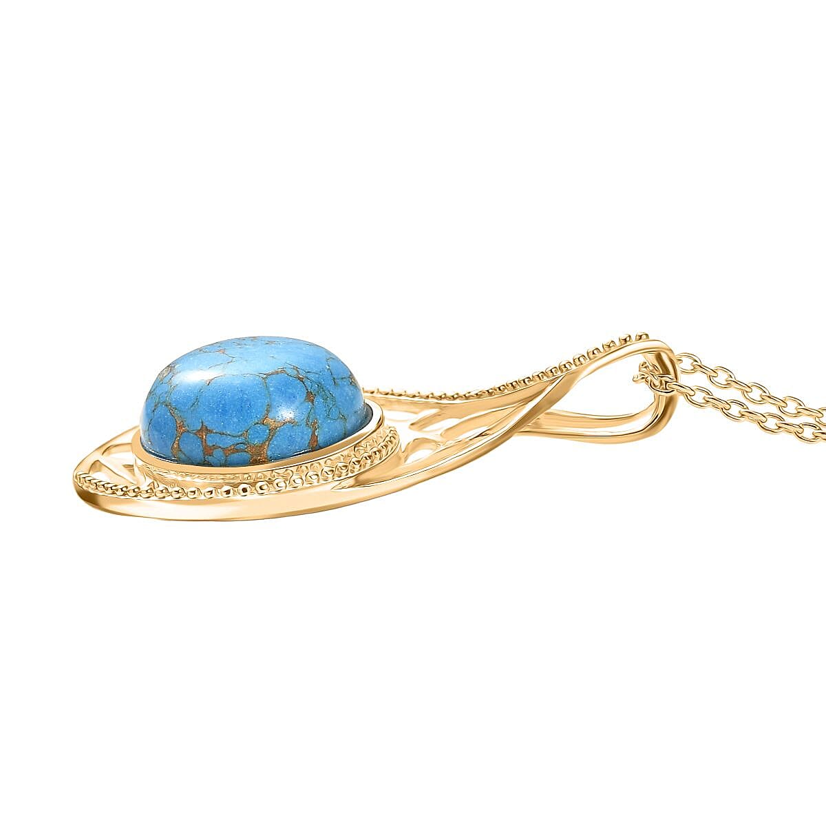Blue Turquoise 14.00 ctw Pendant Necklace in ION Plated YG Stainless Steel 20 Inches 