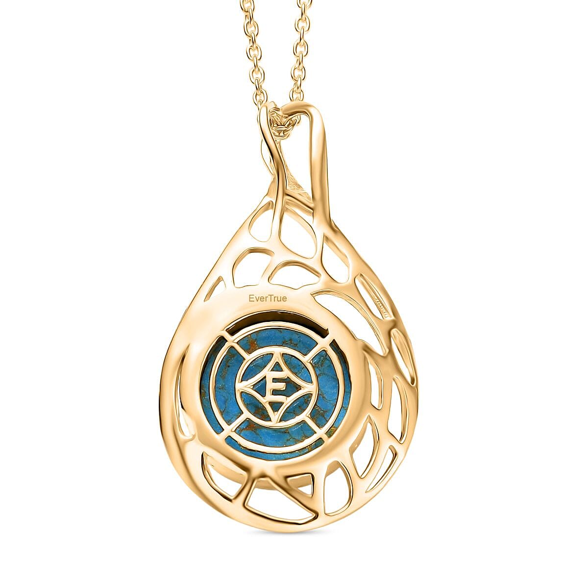 Blue Turquoise 14.00 ctw Pendant Necklace in ION Plated YG Stainless Steel 20 Inches 