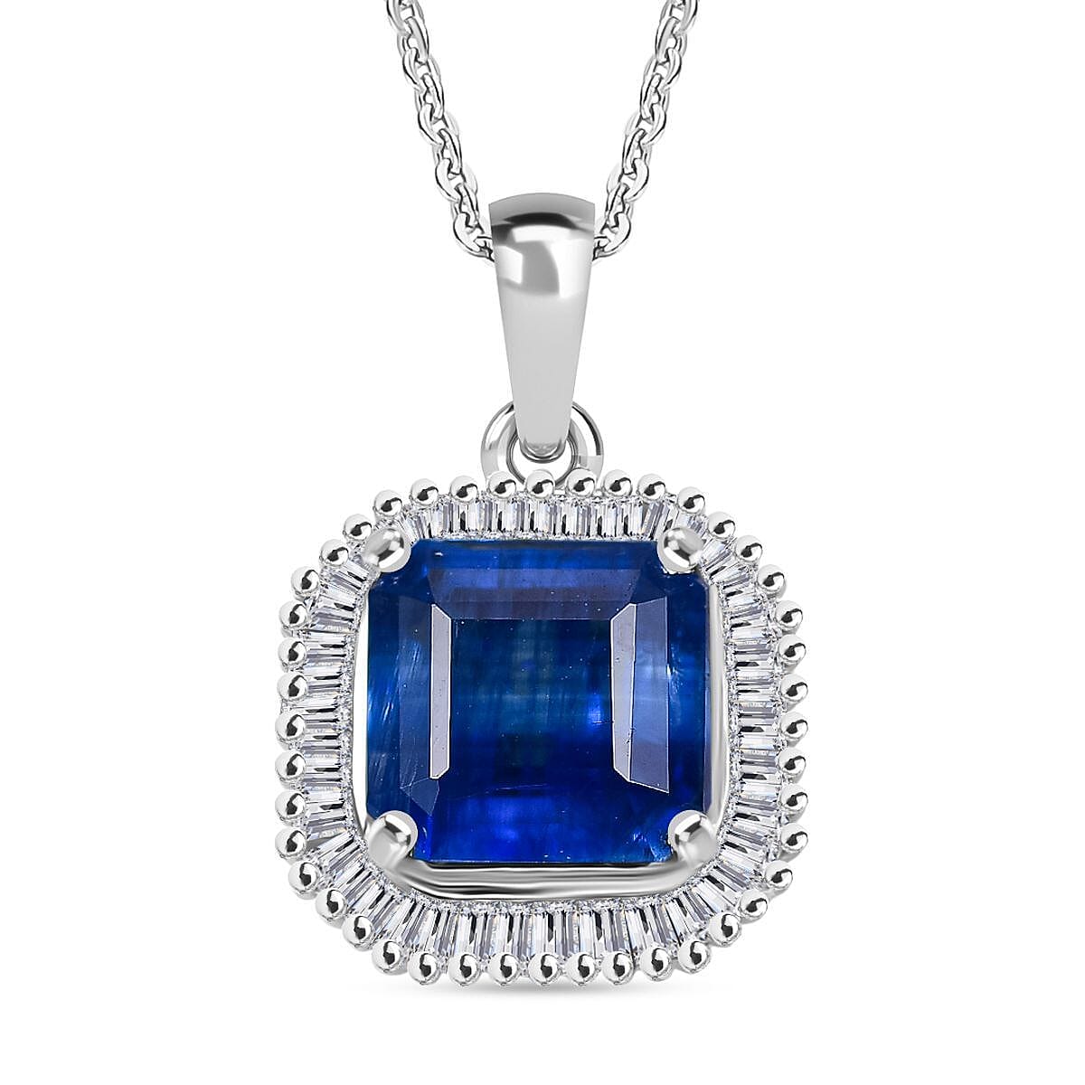 D'Joy Asscher Cut Kashmir Kyanite and Diamond 3.00 ctw Stargate Majesty Pendant Necklace in Rhodium Over Sterling Silver 20 Inches image number 0