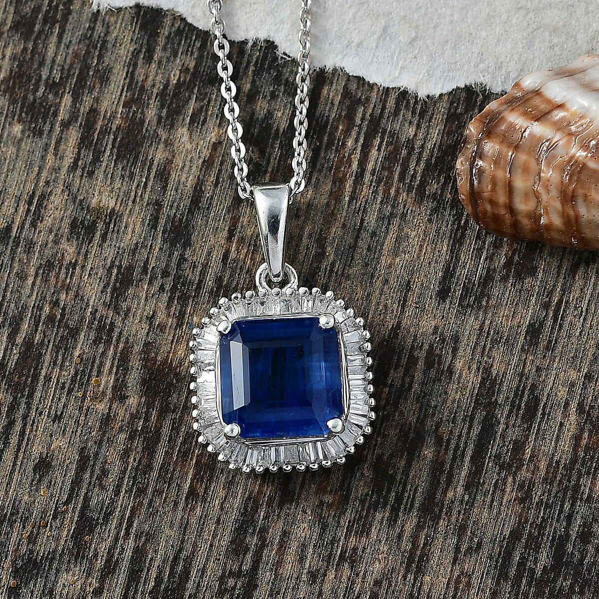 D'Joy Asscher Cut Kashmir Kyanite and Diamond 3.00 ctw Stargate Majesty Pendant Necklace in Rhodium Over Sterling Silver 20 Inches image number 1