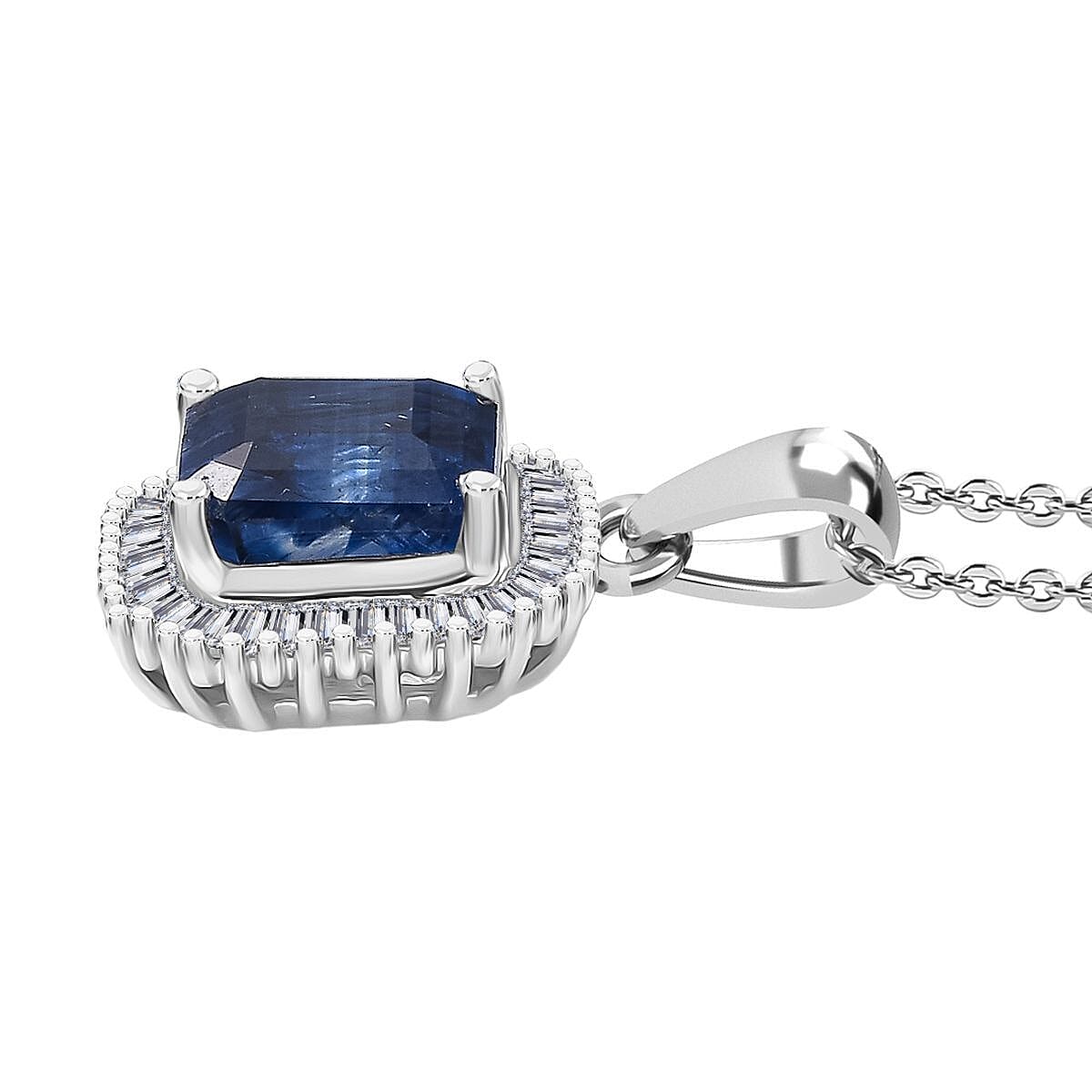 D'Joy Asscher Cut Kashmir Kyanite and Diamond 3.00 ctw Stargate Majesty Pendant Necklace in Rhodium Over Sterling Silver 20 Inches image number 3