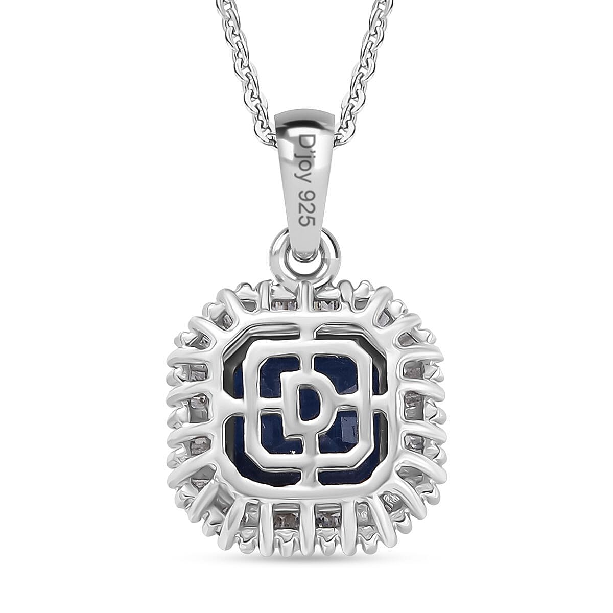 D'Joy Asscher Cut Kashmir Kyanite and Diamond 3.00 ctw Stargate Majesty Pendant Necklace in Rhodium Over Sterling Silver 20 Inches
