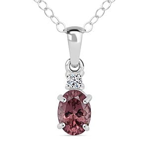 Premium Color Change Garnet and G-H SI Luxuriant Lab Grown Diamond 1.00 ctw Pendant Necklace in Rhodium Over Sterling Silver 20 Inches