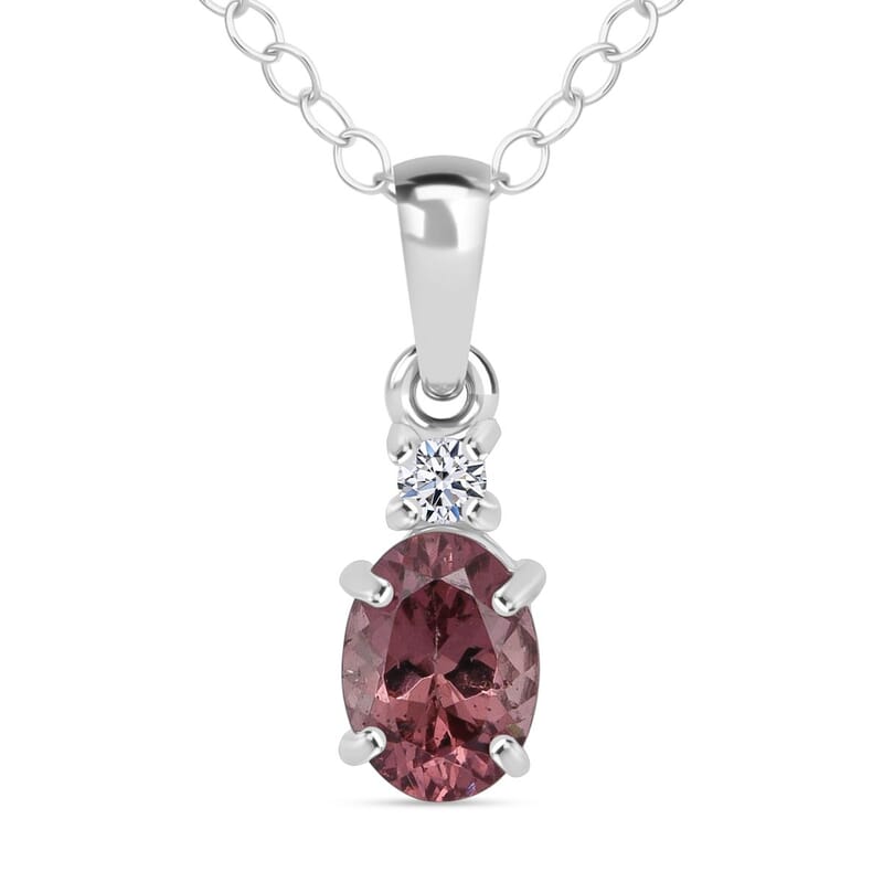 Premium Color Change Garnet and G-H SI Luxuriant Lab Grown Diamond 1.00 ctw Pendant Necklace in Rhodium Over Sterling Silver 20 Inches