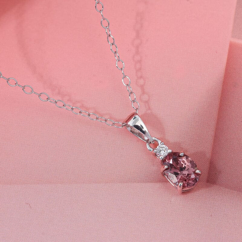 Premium Color Change Garnet and G-H SI Luxuriant Lab Grown Diamond 1.00 ctw Pendant Necklace in Rhodium Over Sterling Silver 20 Inches