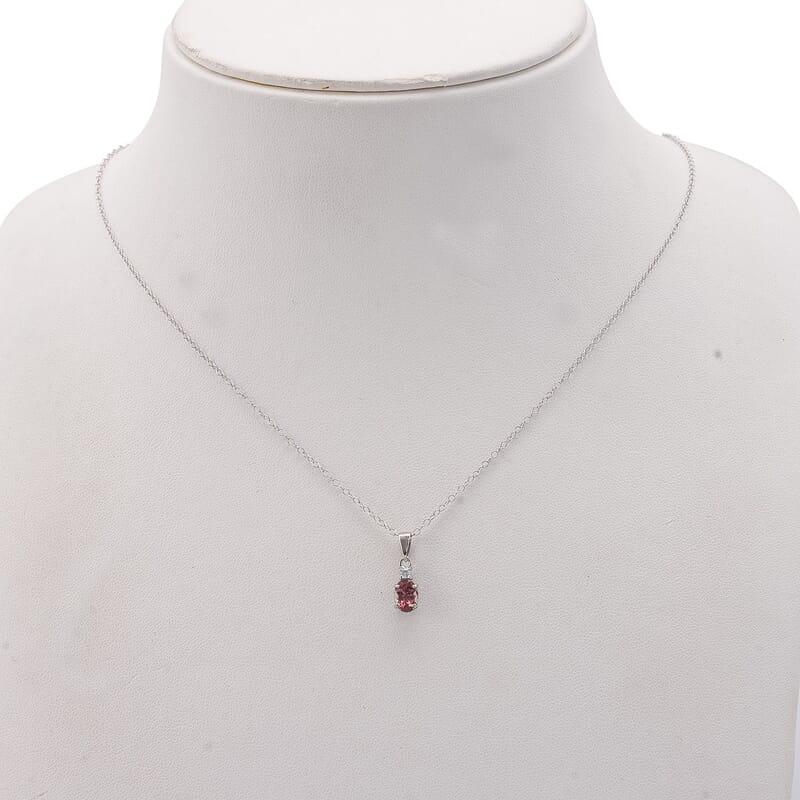 Premium Color Change Garnet and G-H SI Luxuriant Lab Grown Diamond 1.00 ctw Pendant Necklace in Rhodium Over Sterling Silver 20 Inches