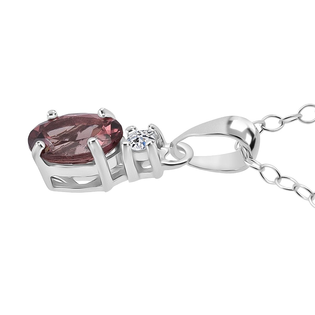 Premium Color Change Garnet and G-H SI Luxuriant Lab Grown Diamond 1.00 ctw Pendant Necklace in Rhodium Over Sterling Silver 20 Inches image number 3