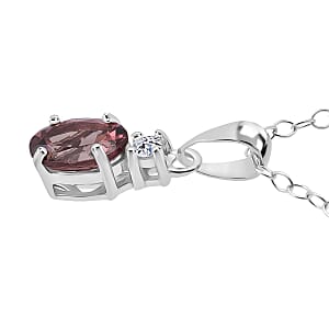Premium Color Change Garnet and G-H SI Luxuriant Lab Grown Diamond 1.00 ctw Pendant Necklace in Rhodium Over Sterling Silver 20 Inches