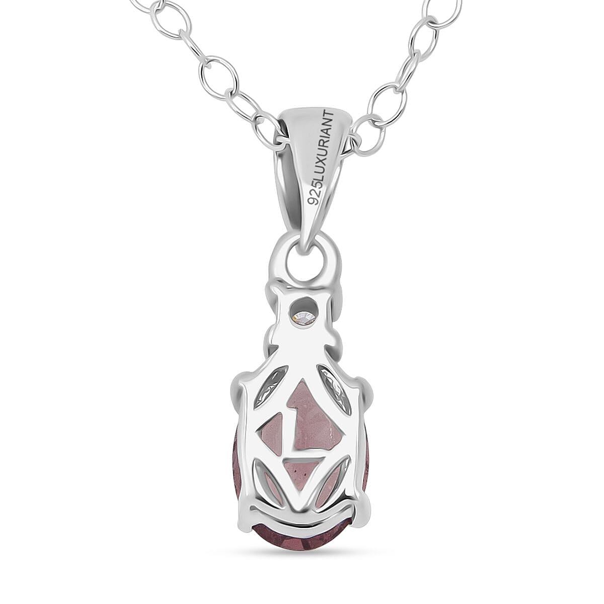 Premium Color Change Garnet and G-H SI Luxuriant Lab Grown Diamond 1.00 ctw Pendant Necklace in Rhodium Over Sterling Silver 20 Inches image number 4
