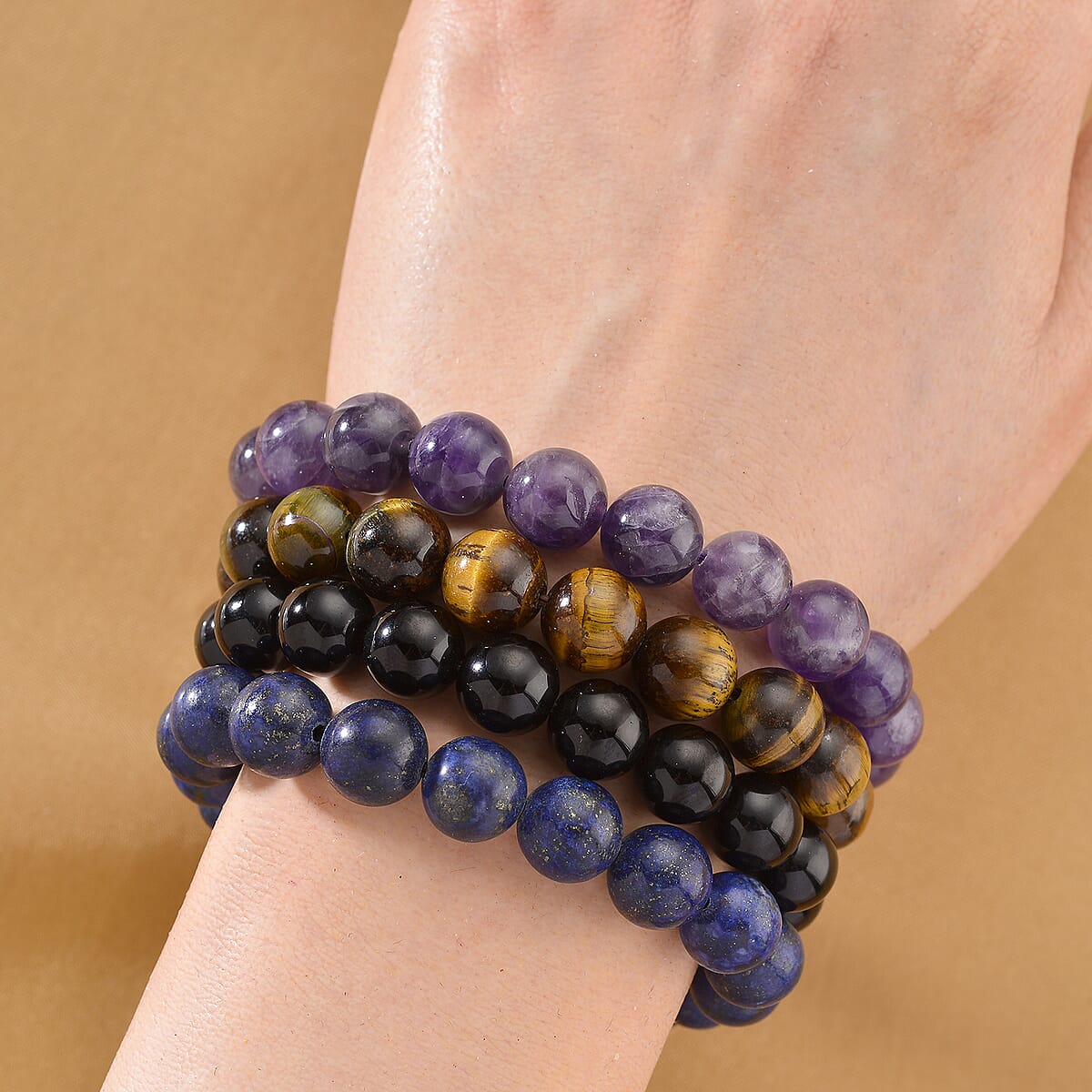 Strada Multi Gemstone Japanese Movement Bracelet Watch and 4pcs Beaded Bracelet (7-7.5In) in Silvertone 145.00 ctw image number 3