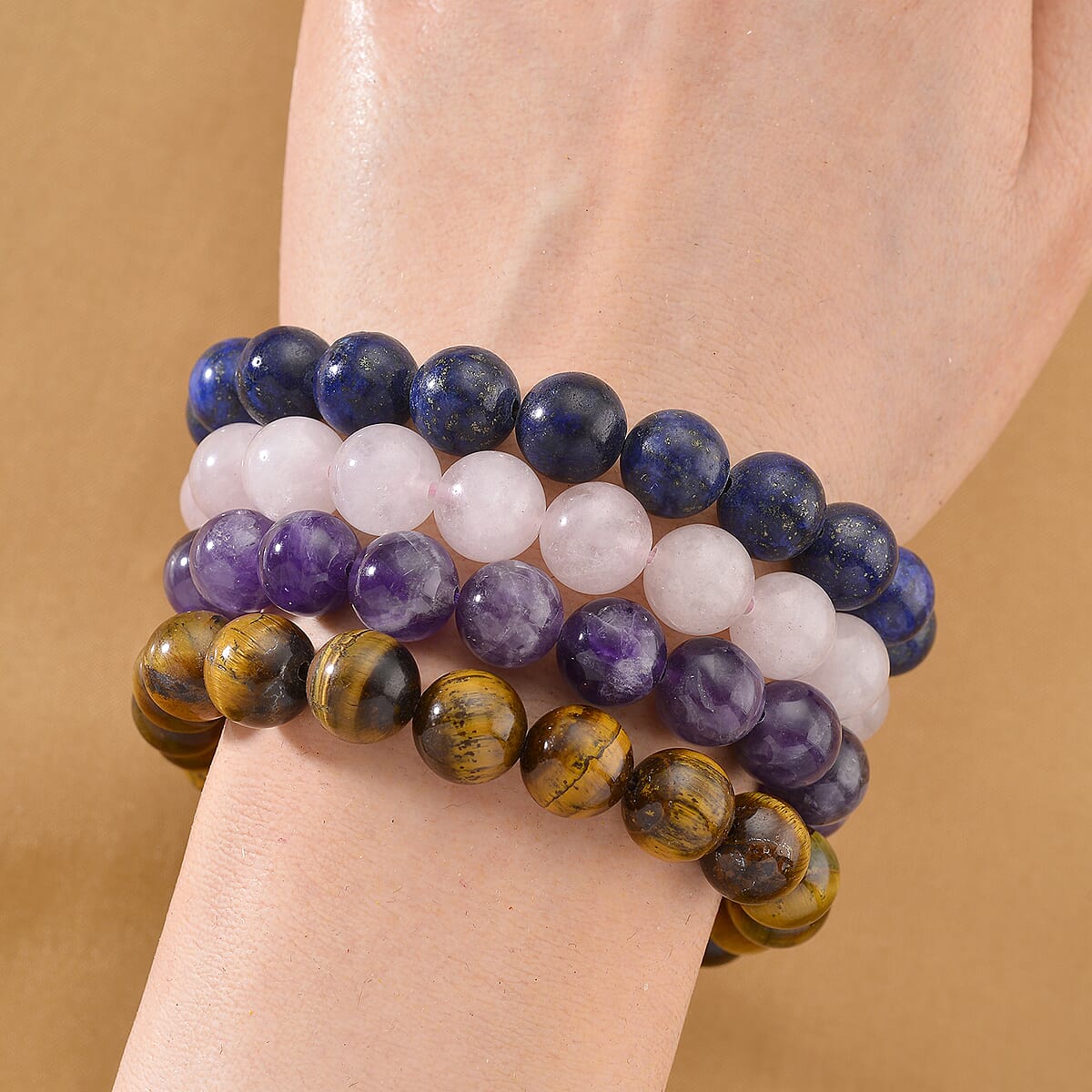 Strada Multi Gemstone Japanese Movement Bracelet Watch and 4pcs Beaded Bracelet (7-7.5In) in Silvertone 145.00 ctw image number 2