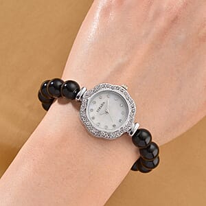 Strada Multi Gemstone Japanese Movement Bracelet Watch and 4pcs Beaded Bracelet (7-7.5In) in Silvertone 145.00 ctw