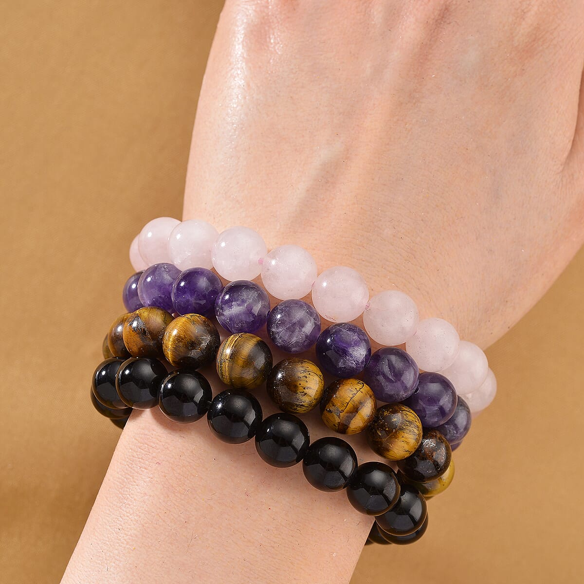 Strada Multi Gemstone Japanese Movement Bracelet Watch and 4pcs Beaded Bracelet (7-7.5In) in Silvertone 150.00 ctw image number 2