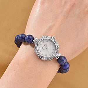 Strada Multi Gemstone Japanese Movement Bracelet Watch and 4pcs Beaded Bracelet (7-7.5In) in Silvertone 150.00 ctw