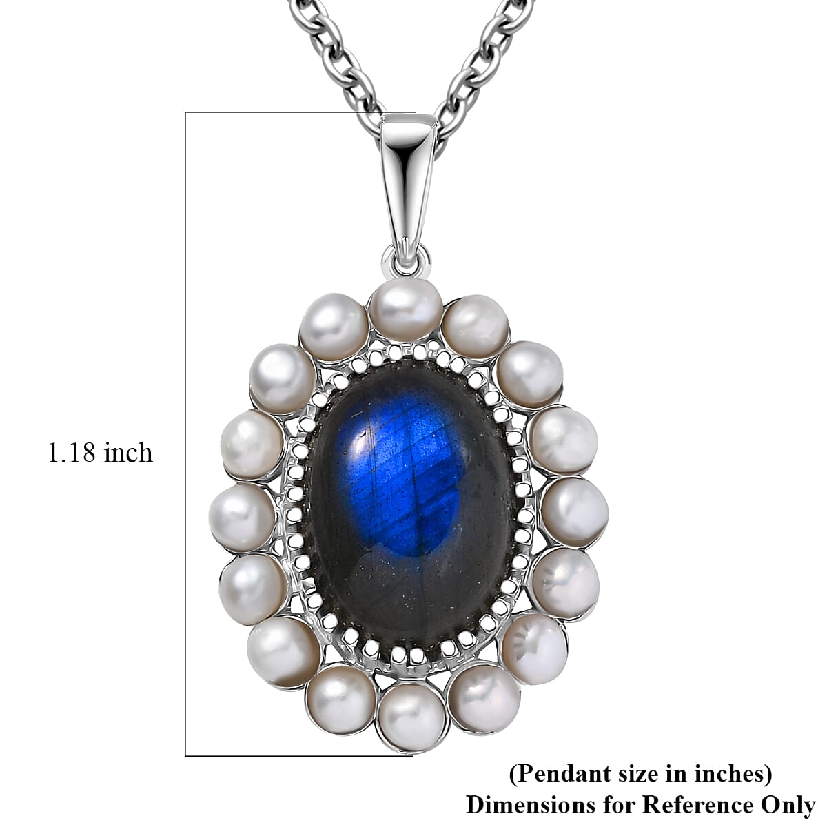 EverTrue AAA Malagasy Labradorite and Fresh Water Pearl 6.10 ctw Pendant in Platinum Bond with Stainless Steel Necklace 20 Inches image number 5