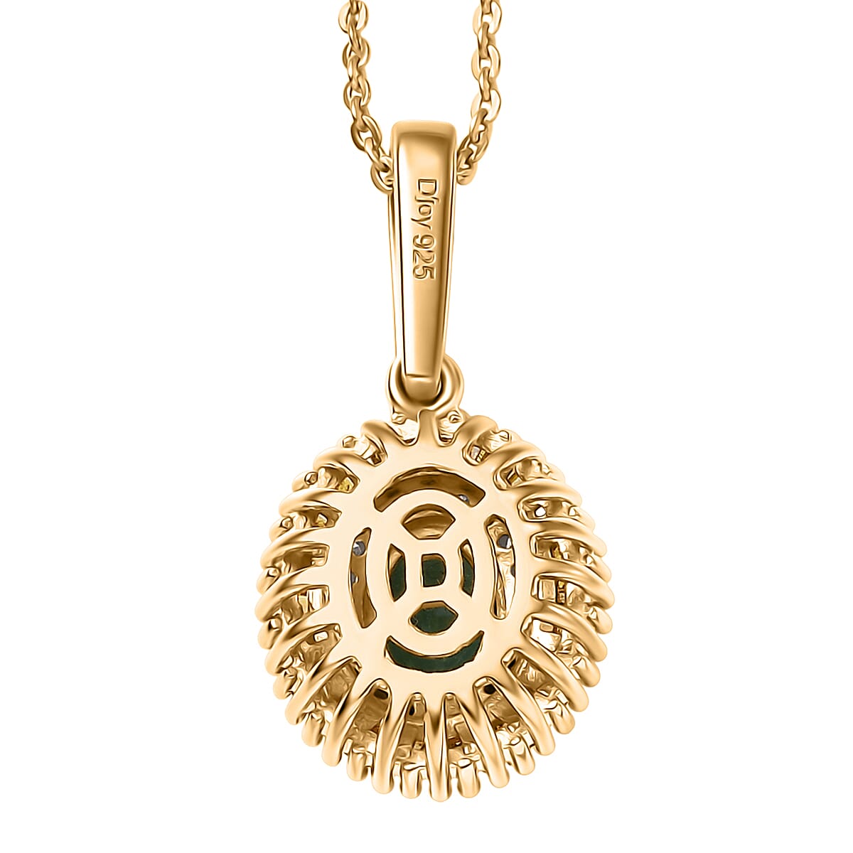 D'Joy Premium Kagem Zambian Emerald and Diamond 1.15 ctw Halo Pendant Necklace in 18K Vermeil Yellow Gold Over Sterling Silver 20 Inches image number 4