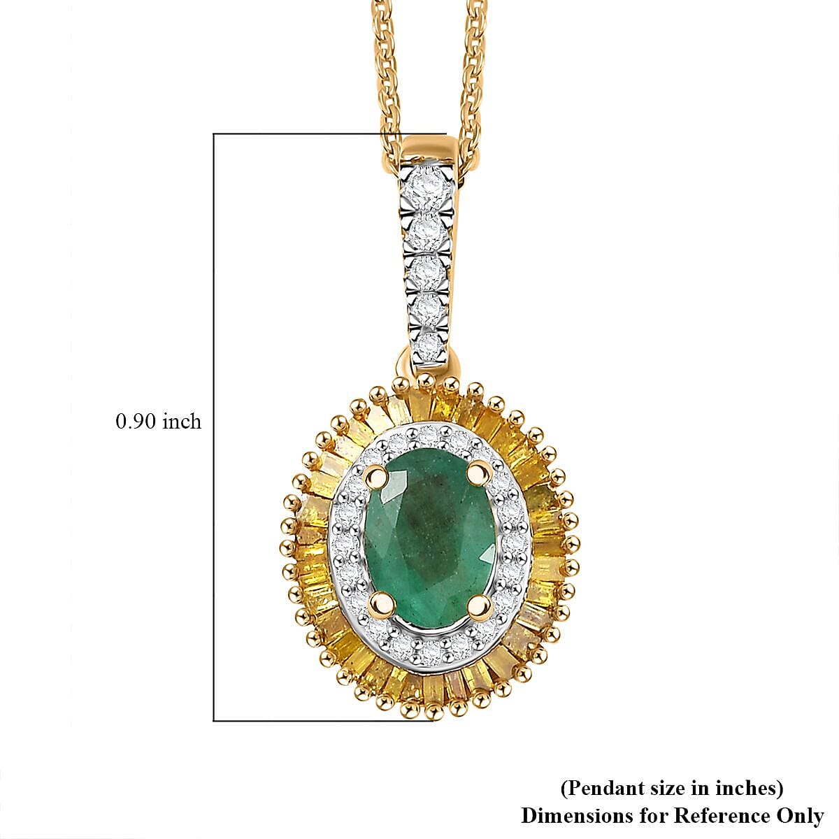 D'Joy Premium Kagem Zambian Emerald and Diamond 1.15 ctw Halo Pendant Necklace in 18K Vermeil Yellow Gold Over Sterling Silver 20 Inches