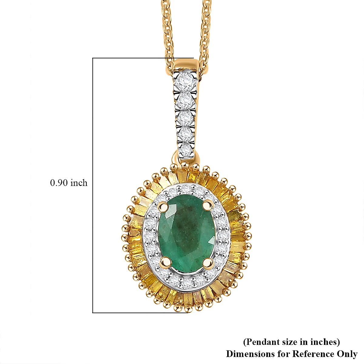 D'Joy Premium Kagem Zambian Emerald and Diamond 1.15 ctw Halo Pendant Necklace in 18K Vermeil Yellow Gold Over Sterling Silver 20 Inches image number 5