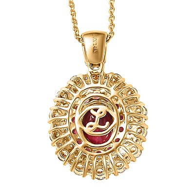 Luxoro AAAA Rubellite, Natural Yellow and White Diamond 2.65 ctw Empress Flame Pendant Necklace in 14K Yellow Gold 20 Inches