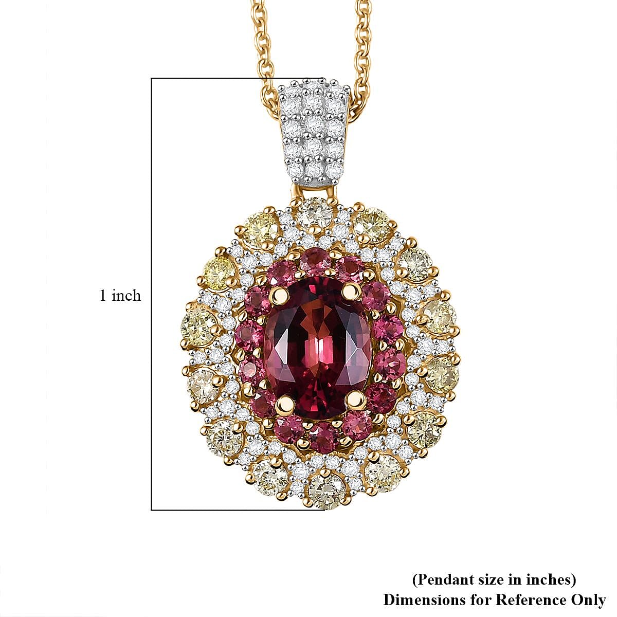 Luxoro AAAA Rubellite, Natural Yellow and White Diamond 2.65 ctw Empress Flame Pendant Necklace in 14K Yellow Gold 20 Inches image number 5