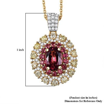 Luxoro AAAA Rubellite, Natural Yellow and White Diamond 2.65 ctw Empress Flame Pendant Necklace in 14K Yellow Gold 20 Inches
