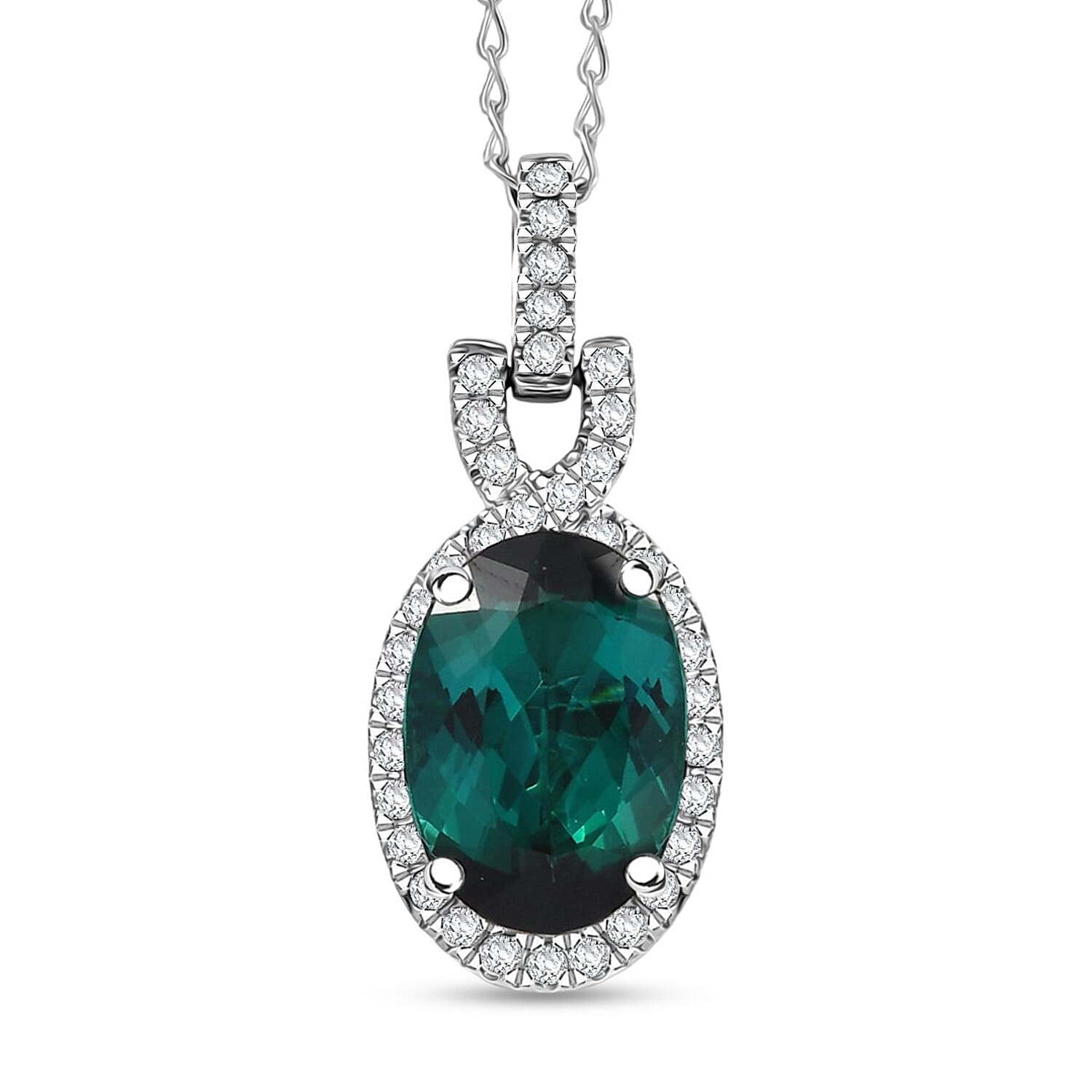 Certified & Appraised Rhapsody AAAA Pirineu Lagoon Tourmaline and E-F VS Diamond 5.50 ctw Pendant Necklace 20 Inches in 950 Plat
