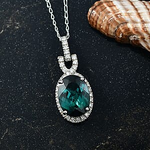 Certified & Appraised Rhapsody AAAA Pirineu Lagoon Tourmaline and E-F VS Diamond 5.50 ctw Pendant Necklace 20 Inches in 950 Platinum 4 Grams