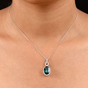 Certified & Appraised Rhapsody AAAA Pirineu Lagoon Tourmaline and E-F VS Diamond 5.50 ctw Pendant Necklace 20 Inches in 950 Platinum 4 Grams
