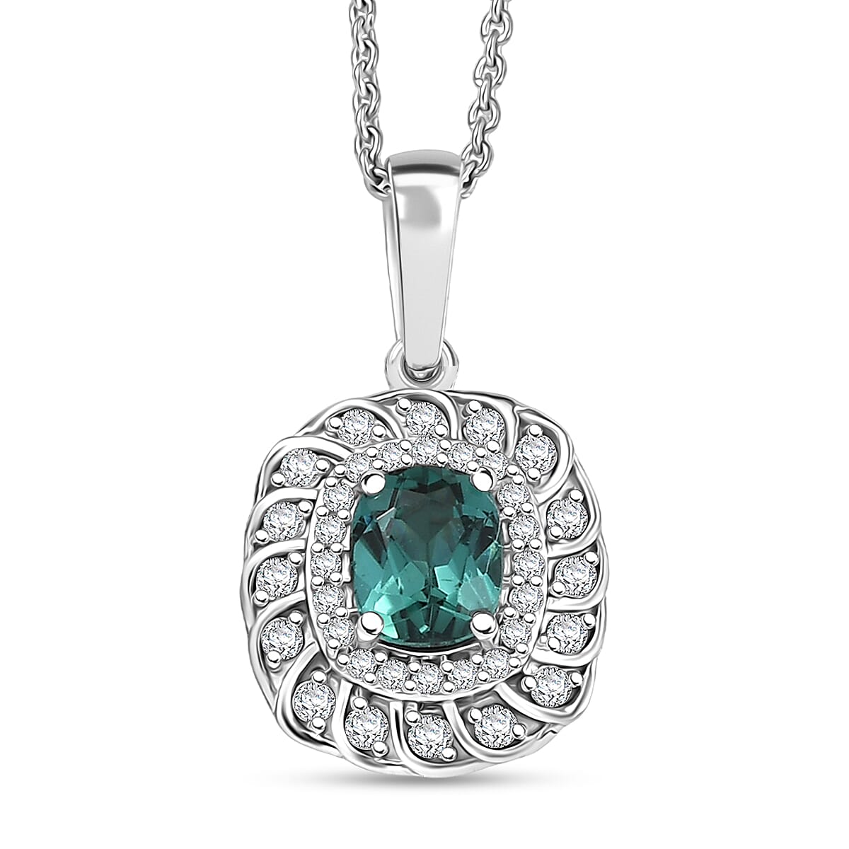 Certified and Appraised Luxoro AAA Pirineu Lagoon Tourmaline and I2 Diamond 1.03 ctw Pendant Necklace in 10K White Gold 20 Inches image number 0